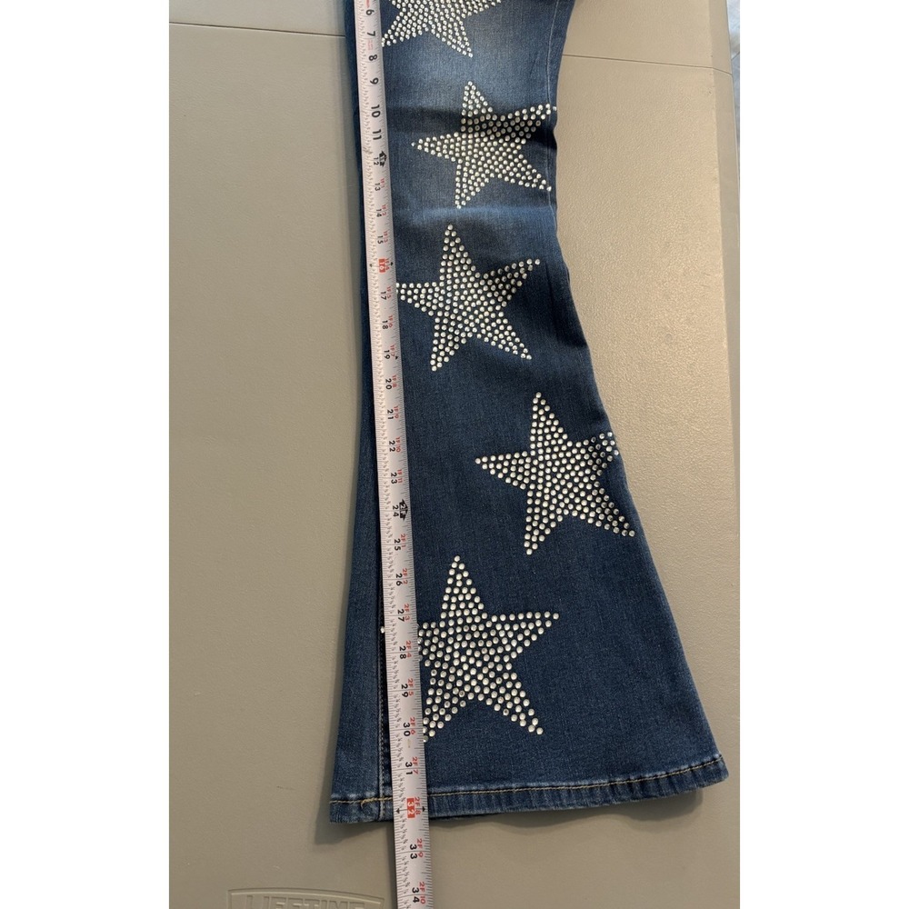 Austin Landing Rhinestone Western Star Flare Mid Rise Jeans Women's Sz 5 Stretch - Picture 7 of 9